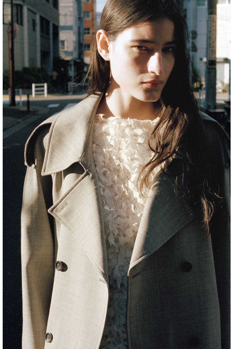 Double Breasted Wool Trench Coat, Alternate, color, GREY