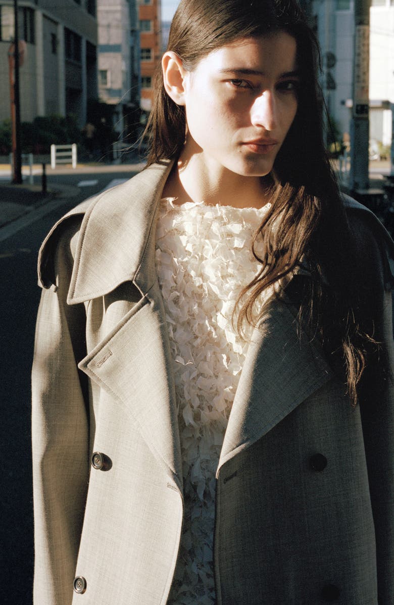 MANGO Double Breasted Wool Trench Coat, Alternate, color, Grey