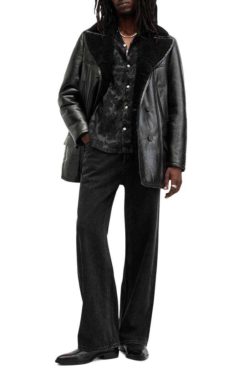 AllSaints Selkirk Shearling Lined Leather Peacoat, Alternate, color,