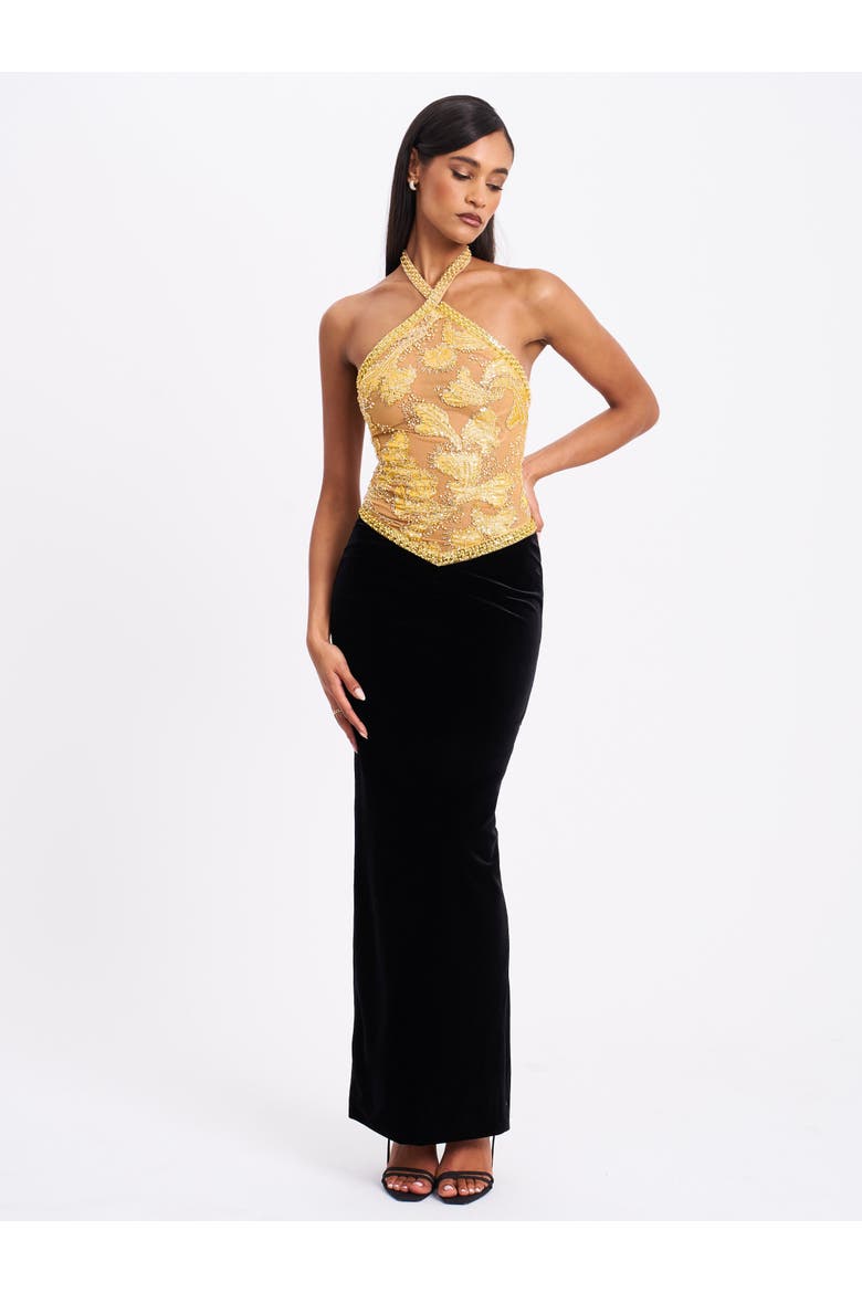 Gazelle Embroidered Vintage Style Maxi Dress, Main, color, Black