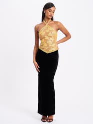 Miss Circle Gazelle Embroidered Vintage Style Maxi Dress