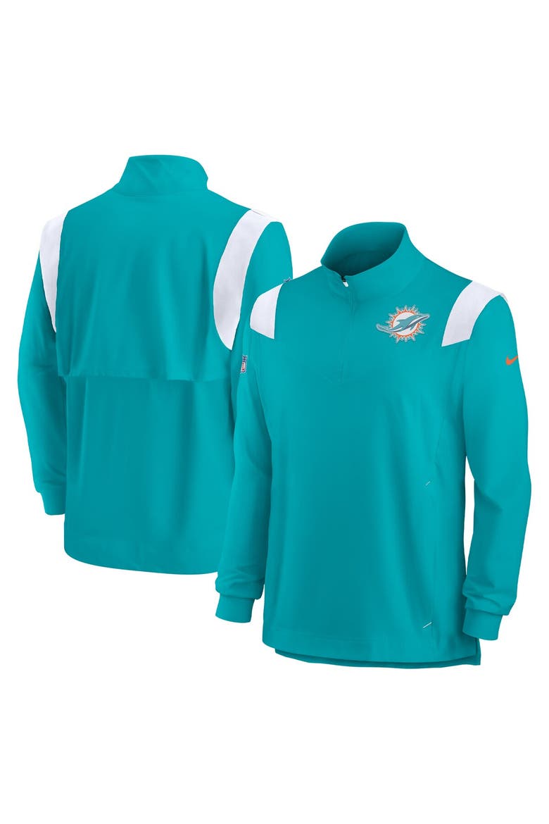Men's Nike Aqua Miami Dolphins Sideline Coach Chevron Lockup Quarter-Zip Long Sleeve Top, Main, color, Aqua