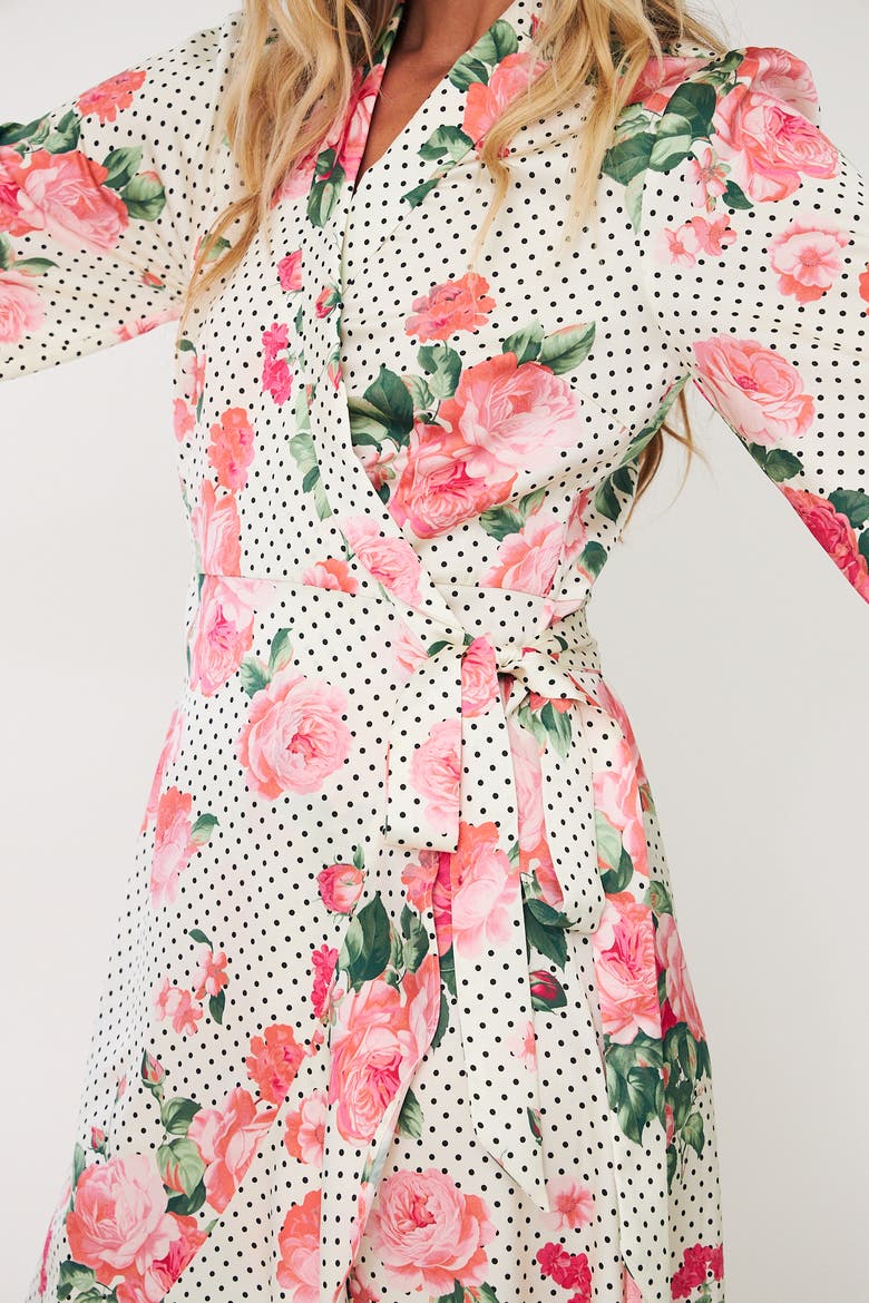 Laracras Floral Polka Dot Wrap Dress, Alternate, color, Polka Rose