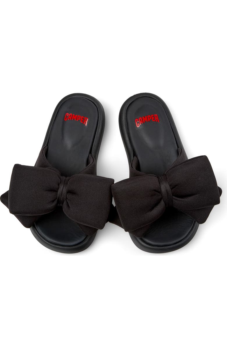 Camper Kids' Pelotas Plush Bow Slide Sandal, Alternate, color, Black