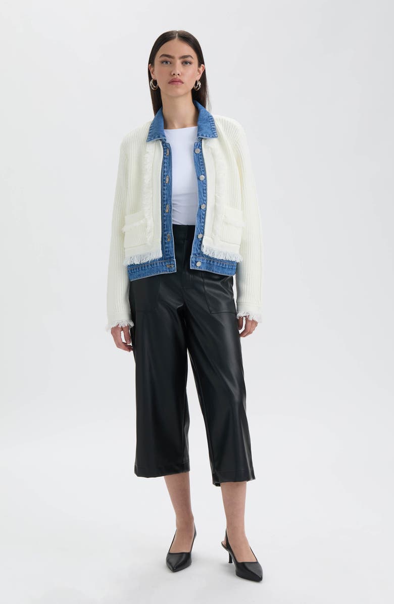 NVLT Denim Collar Cardigan, Alternate, color, Marshmallow