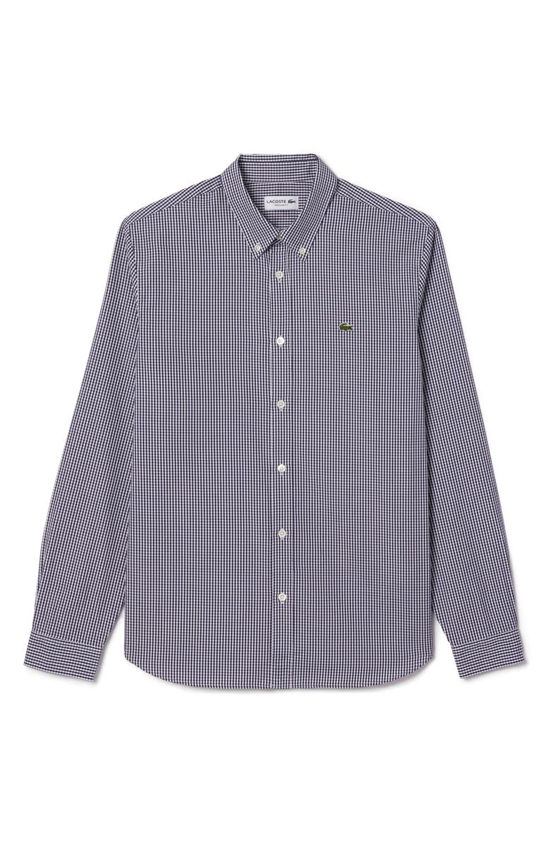 Lacoste Checker Cotton Pinpoint Button-Down Shirt, Alternate, color, White/ Navy Blue