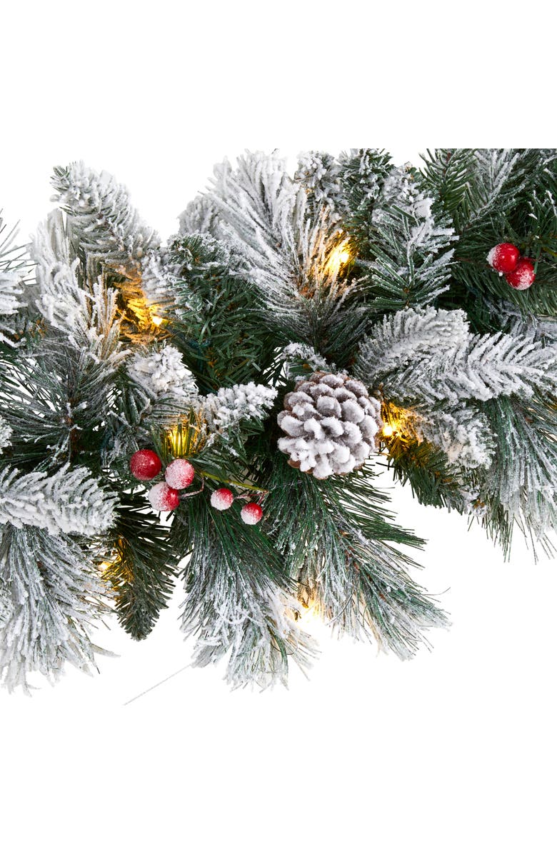 NEARLY NATURAL 6-ft Flocked Mixed Pine Artificial Christmas Garland with 50 LED Lights, Pine Cones and Berries, Alternate, color, Green