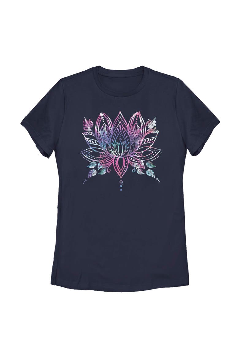 Women's Lost Gods Lotus Flower Sketch  Graphic T-Shirt, Main, color, Navy Blue