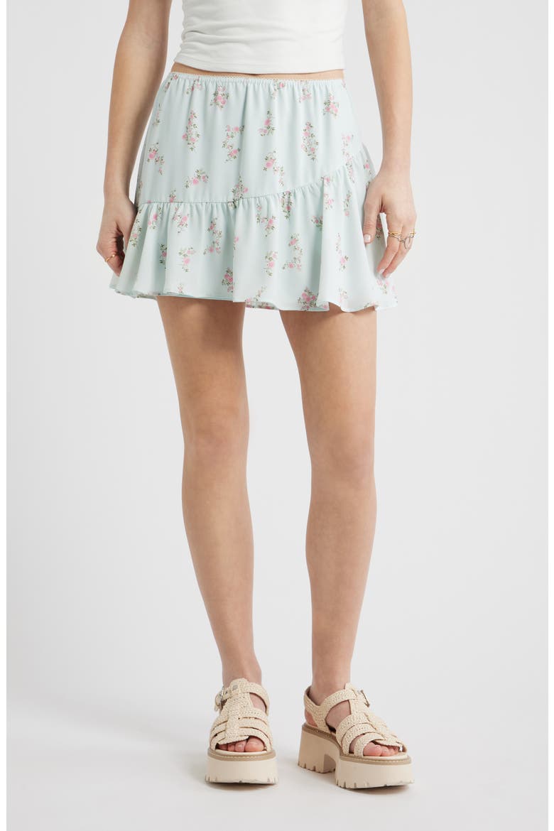 Chiffon Miniskirt, Main, color, GREEN C-PINK SELINA FLORAL