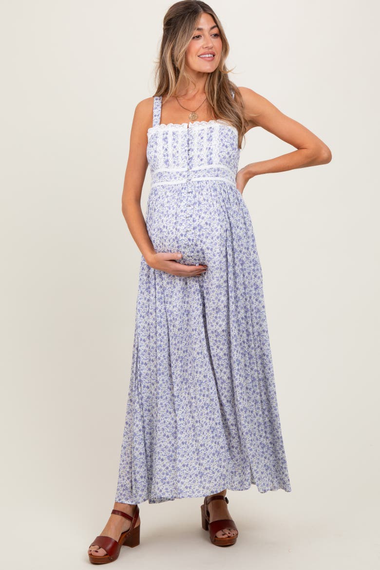 Floral Button Down Sleeveless Maxi Dress, Main, color, Light Blue