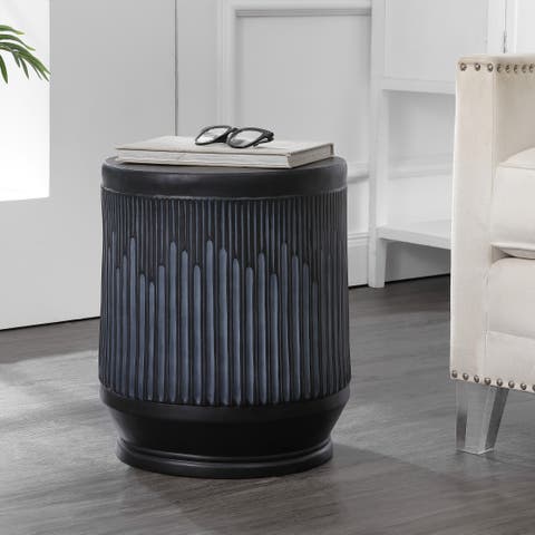 Kline Modern Ribbed UV-Resistant Resin Outdoor Accent Table, All-Weather Patio Drum Side Table & Garden Stool
