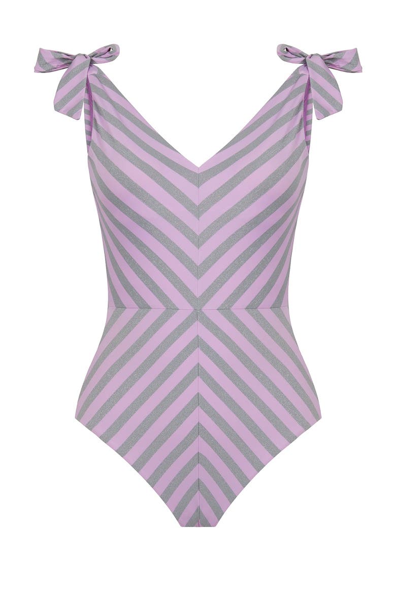 Beyond The Lines V Swimsuit, Main, color, Lila/Silver