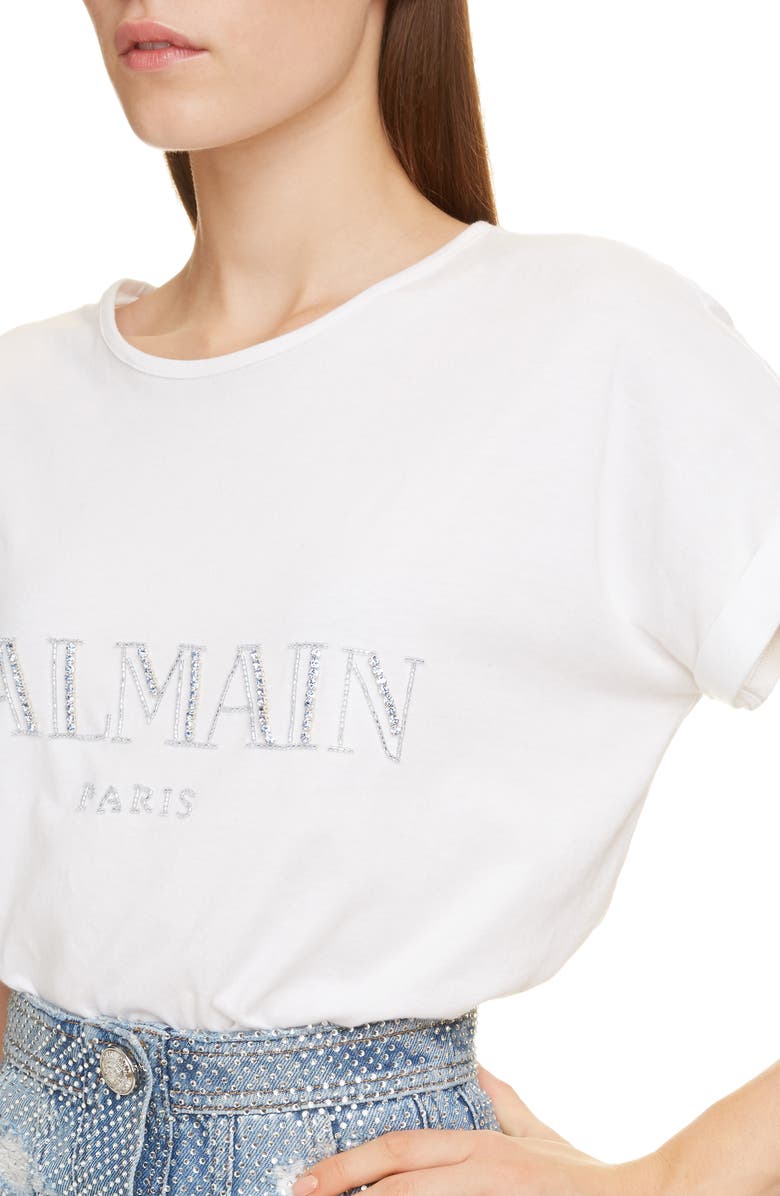 Balmain Embellished Logo Tee, Alternate, color,