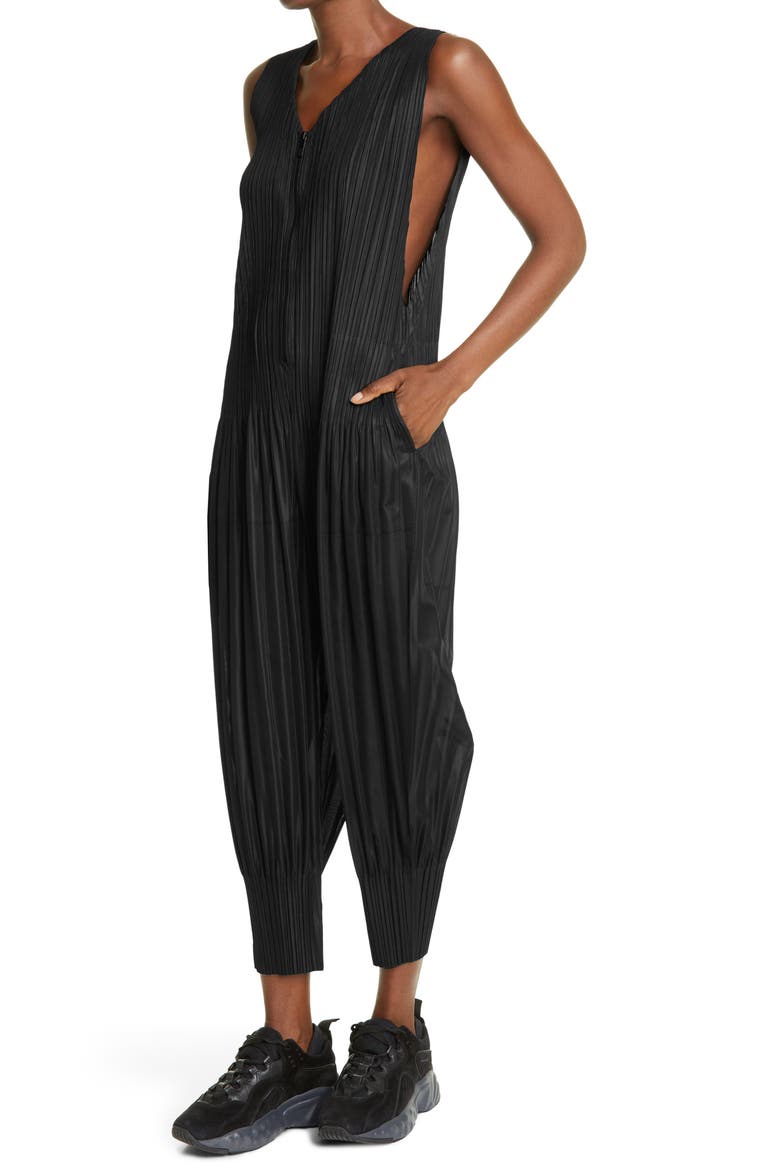 Pleated Sleeveless Jumpsuit, Alternate, color, BLACK