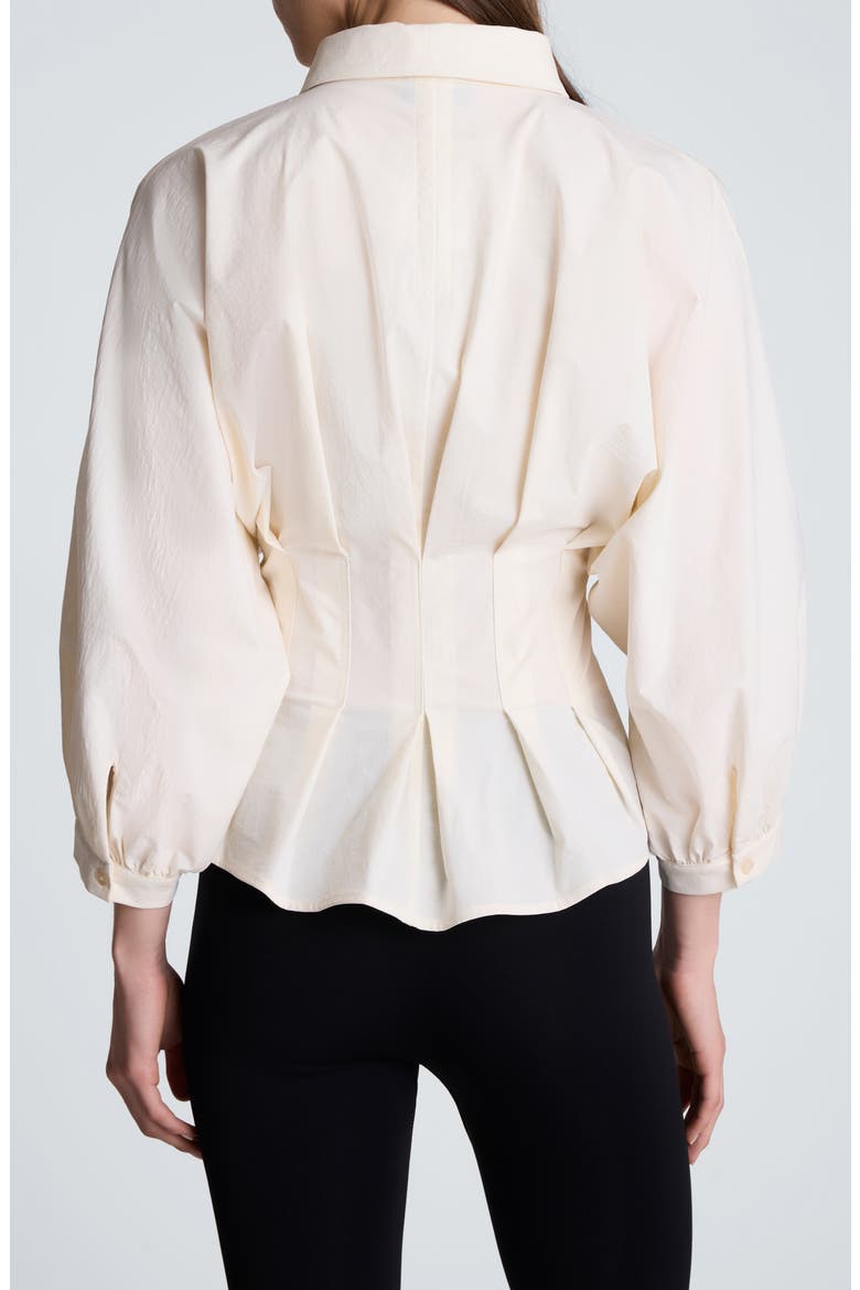 Pleated Button Front Shirt with Balloon Sleeves, Alternate, color, OYSTER