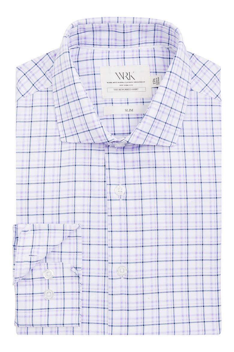 Slim Fit Plaid Reworked Dress Shirt, Alternate, color, WHITE/ PURPLE