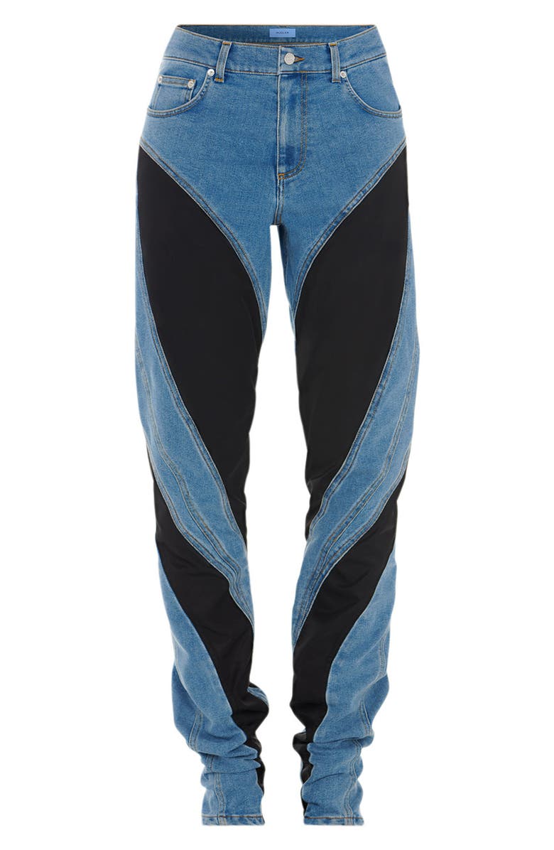MUGLER Denim & Nylon Mix Media Skinny Jeans, Alternate, color, 