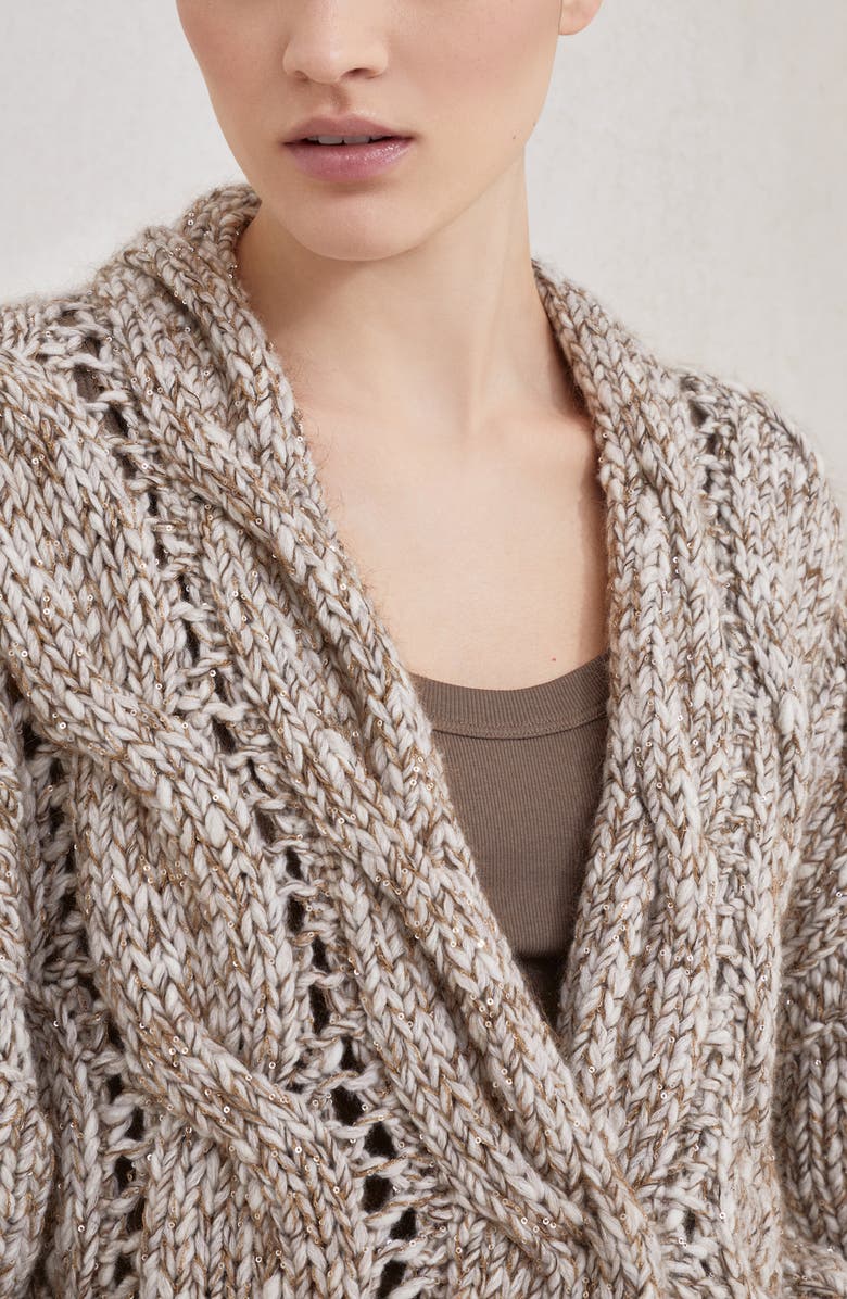 Brunello Cucinelli Dazzling chiné cardigan, Alternate, color, Beige