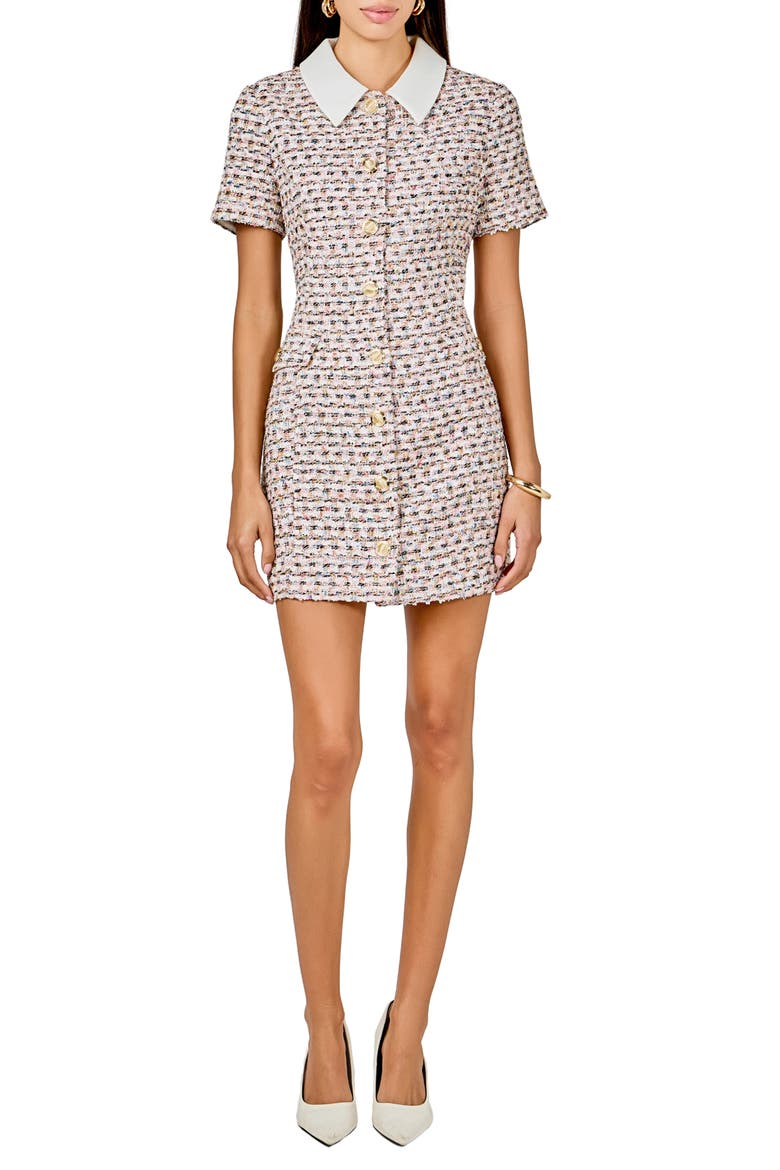 Tweed Minidress, Main, color, PINK MULTI