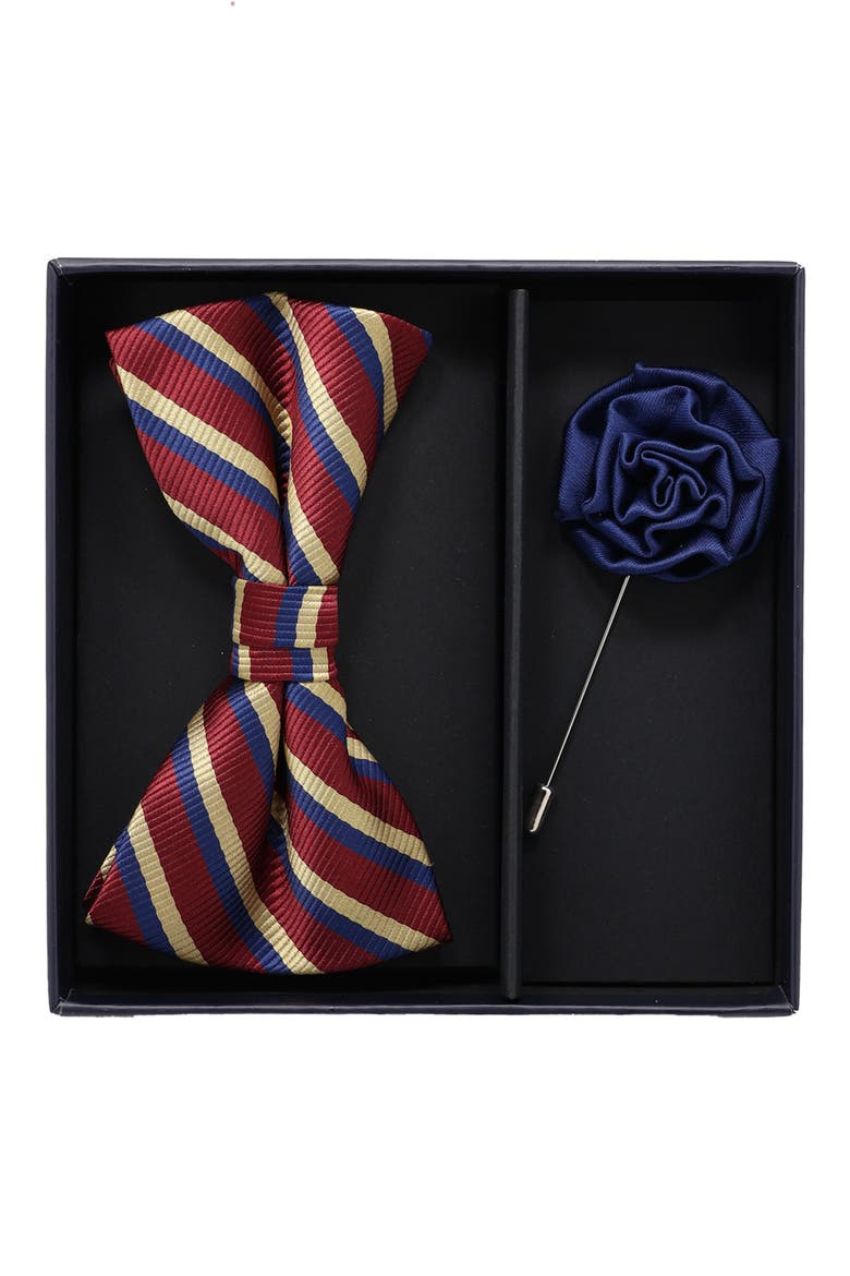 Bow Tie & Lapel Pin Set, Main, color, BURGUNDY MULTI/ NAVY