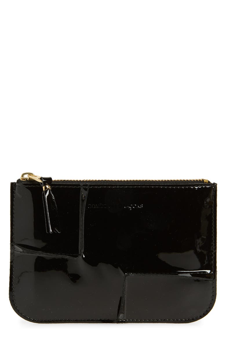 Seam Detail Leather Zip Pouch, Main, color, BLACK