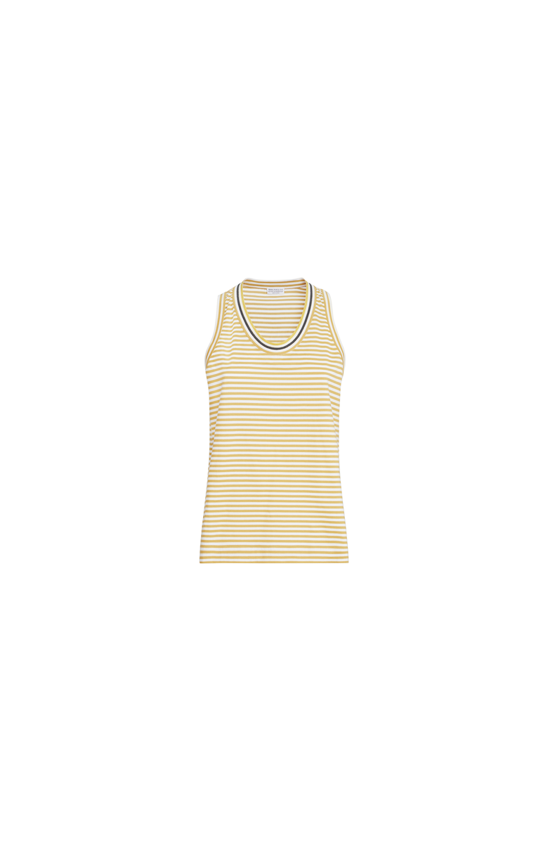Brunello Cucinelli Striped jersey top with monili, Main, color, Yellow