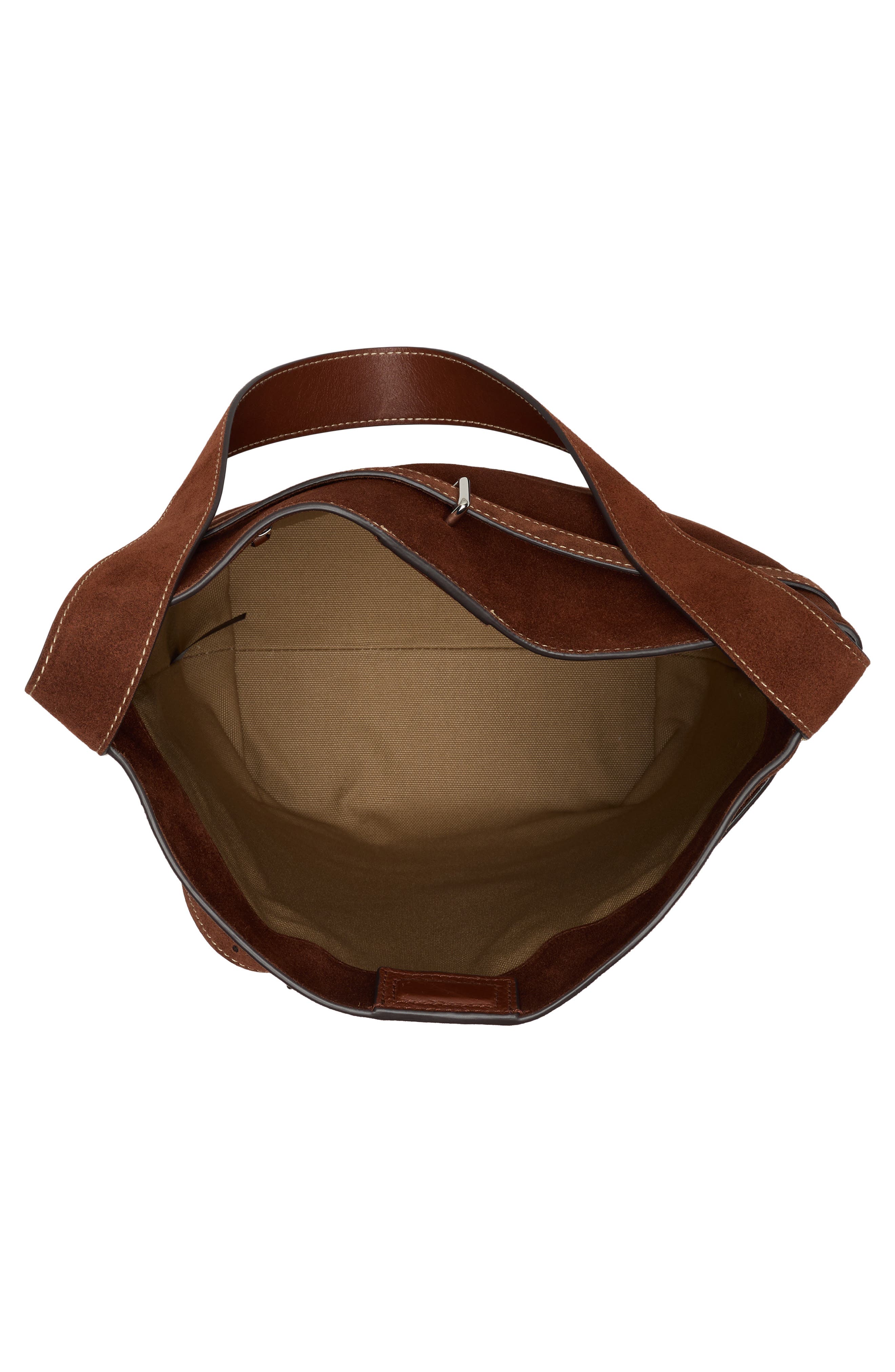 The Essential Belted Suede Bucket Tote, Alternate, color, SOFT MAHOGANY