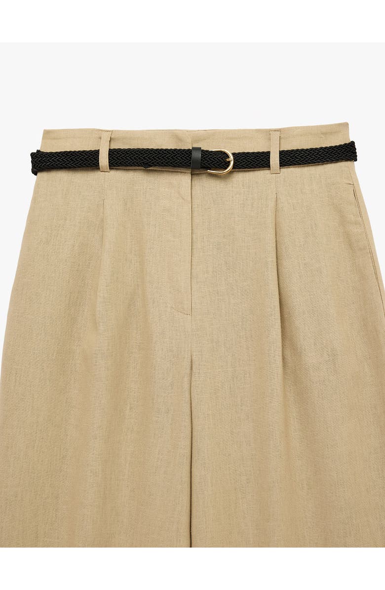 Koton Mid Rise Linen Blend Belted Trousers, Alternate, color, Khaki