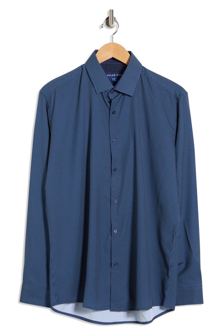 Slim Fit Perfect Stretch Long Sleeve Button Down Shirt, Main, color, NAVY