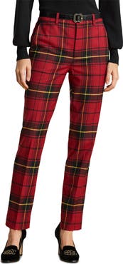 Lauren Ralph Lauren Plaid Stretch Wool Blend Ankle Straight Leg Pants