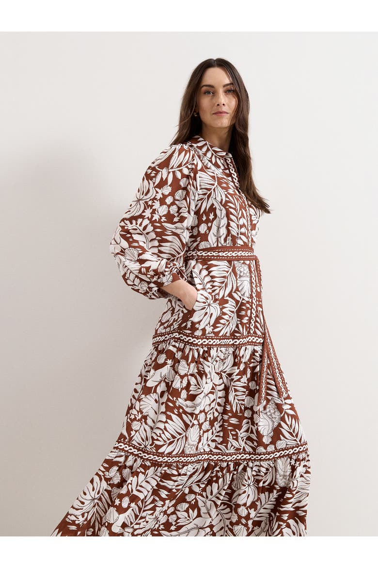 Floral Print Midi Shirt Dress, Alternate, color, Tan