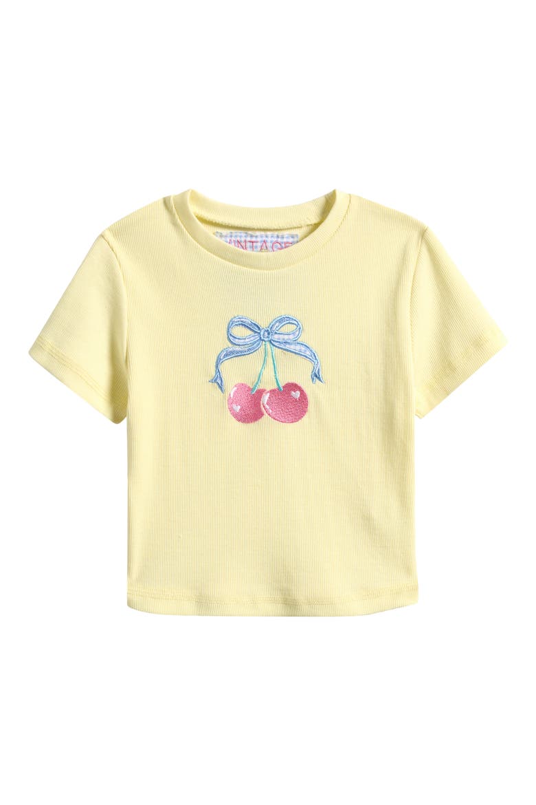 Kids' Cherry Embroidered T-Shirt, Main, color, SUNSHINE YELLOW