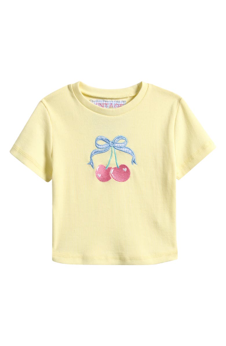 Vintage Havana Kids' Cherry Embroidered T-Shirt, Main, color, Sunshine Yellow