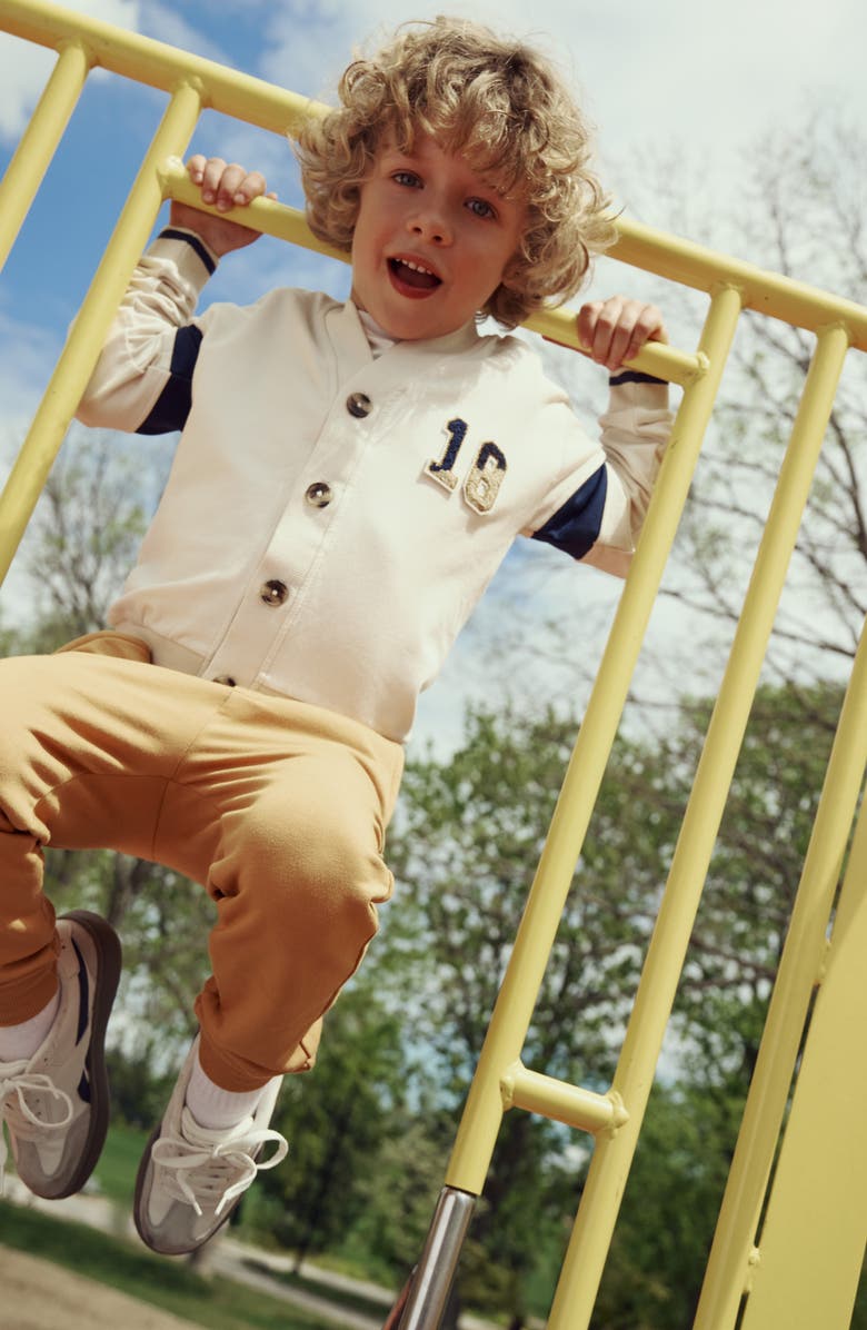 MILES THE LABEL Kids' Varsity Cotton Cardigan, Alternate, color, Beige