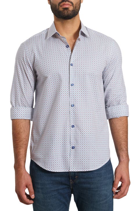 Trim Fit Geo Print Cotton Button-Up Shirt