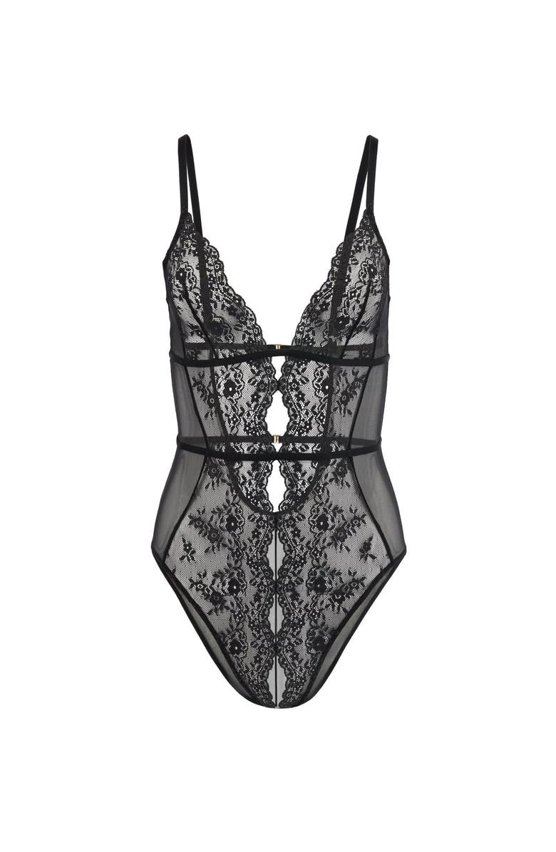 Adore Me Rosie Crotchless Bodysuit Lingerie, Alternate, color, Black