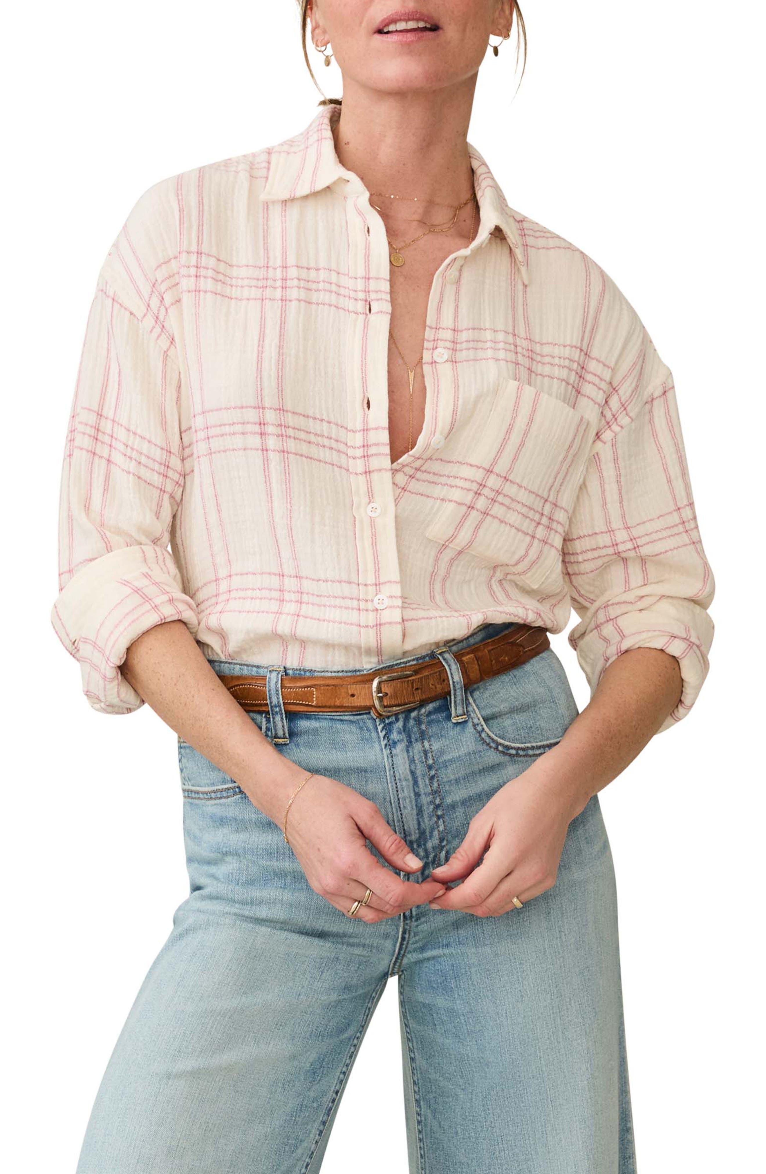 Faherty Dune Plaid Organic Cotton Gauze Button-Up Shirt