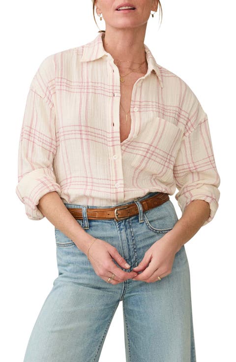 Dune Plaid Organic Cotton Gauze Button-Up Shirt