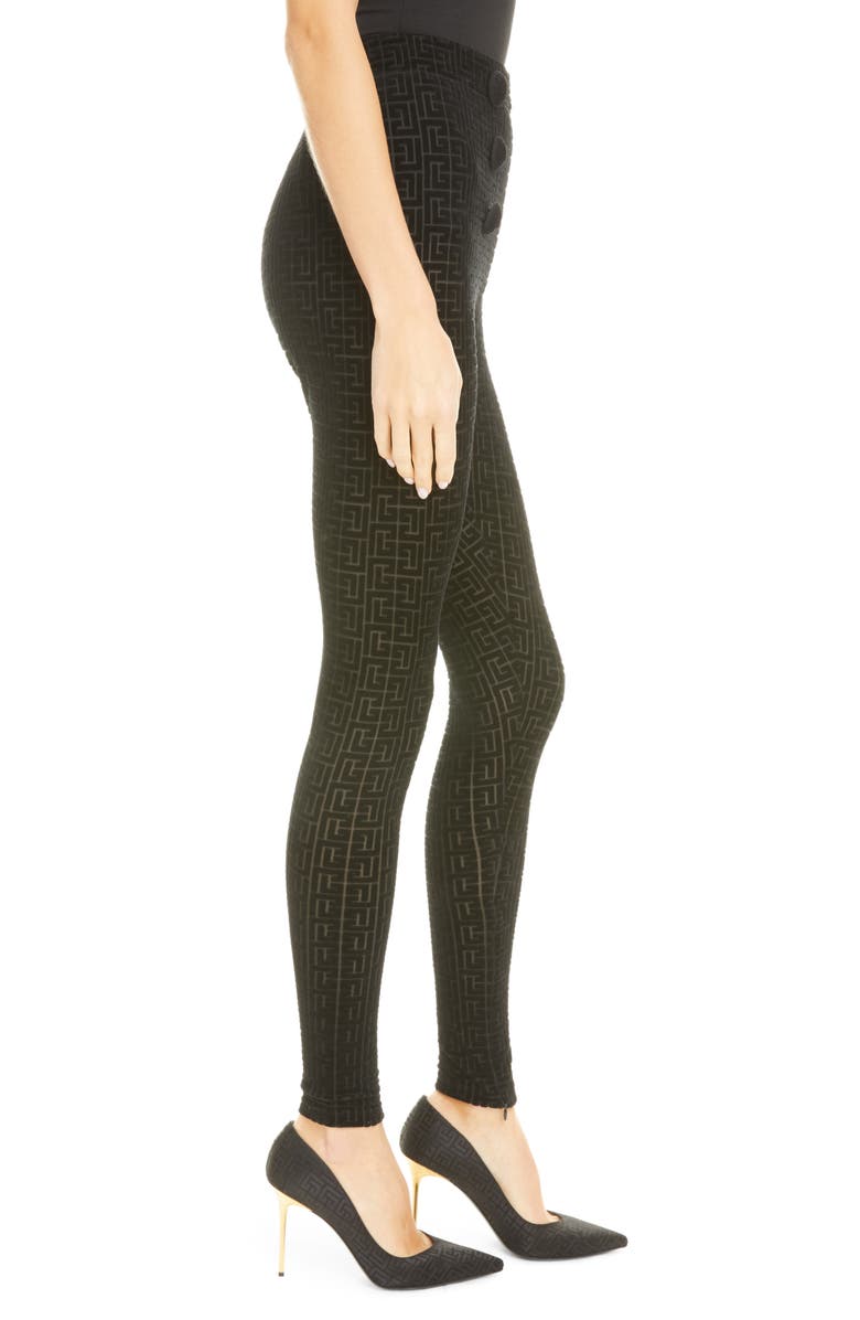 Balmain High Waist Monogram Velvet Leggings, Alternate, color,