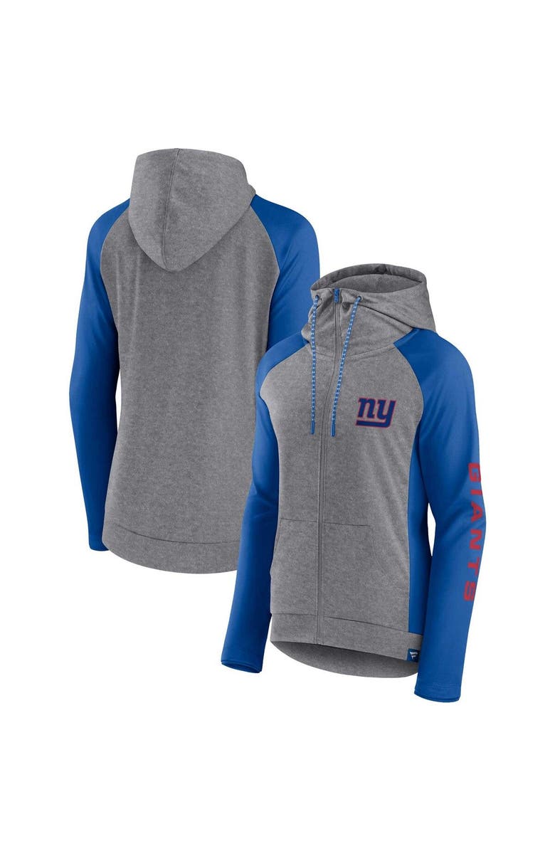 FANATICS Women's Fanatics Branded  Heather Gray/College Royal New York Giants Blind Side Lightweight Full-Zip Hoodie, Main, color, Heather Gray