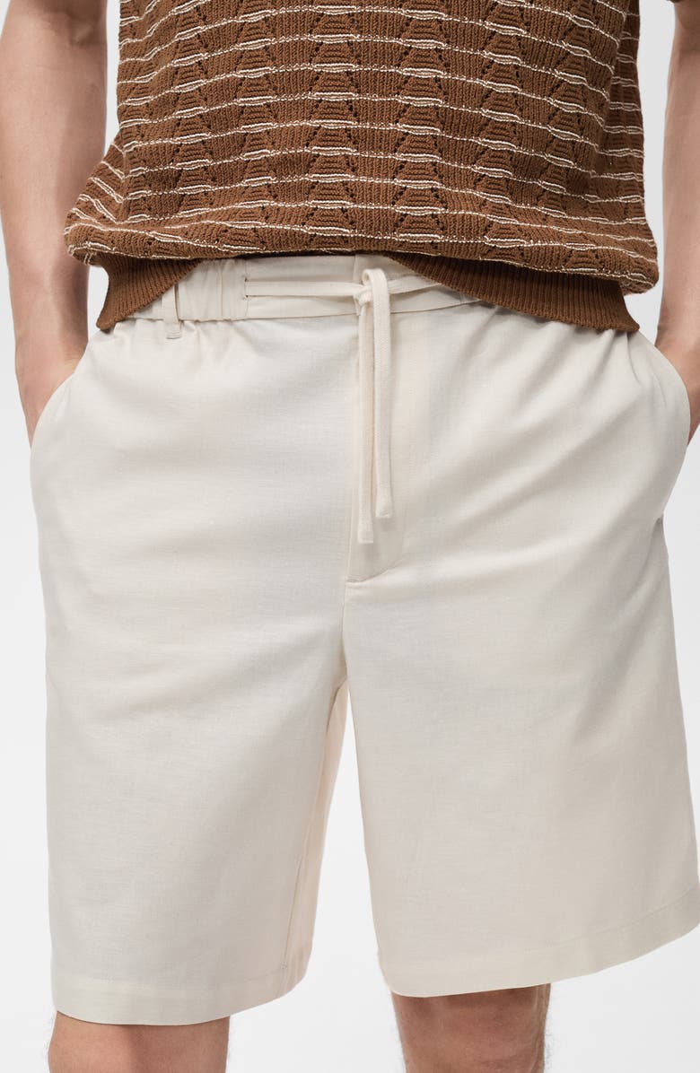 MANGO Cotton & Linen Bermuda Shorts, Alternate, color, Ivory White