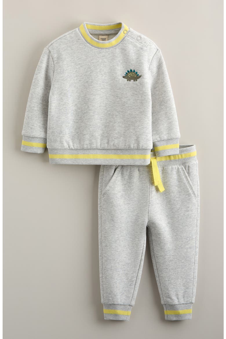 Embroidered Sweatshirt & Joggers Set, Main, color, GREY LIGHT HEATHER ELFIN DINO