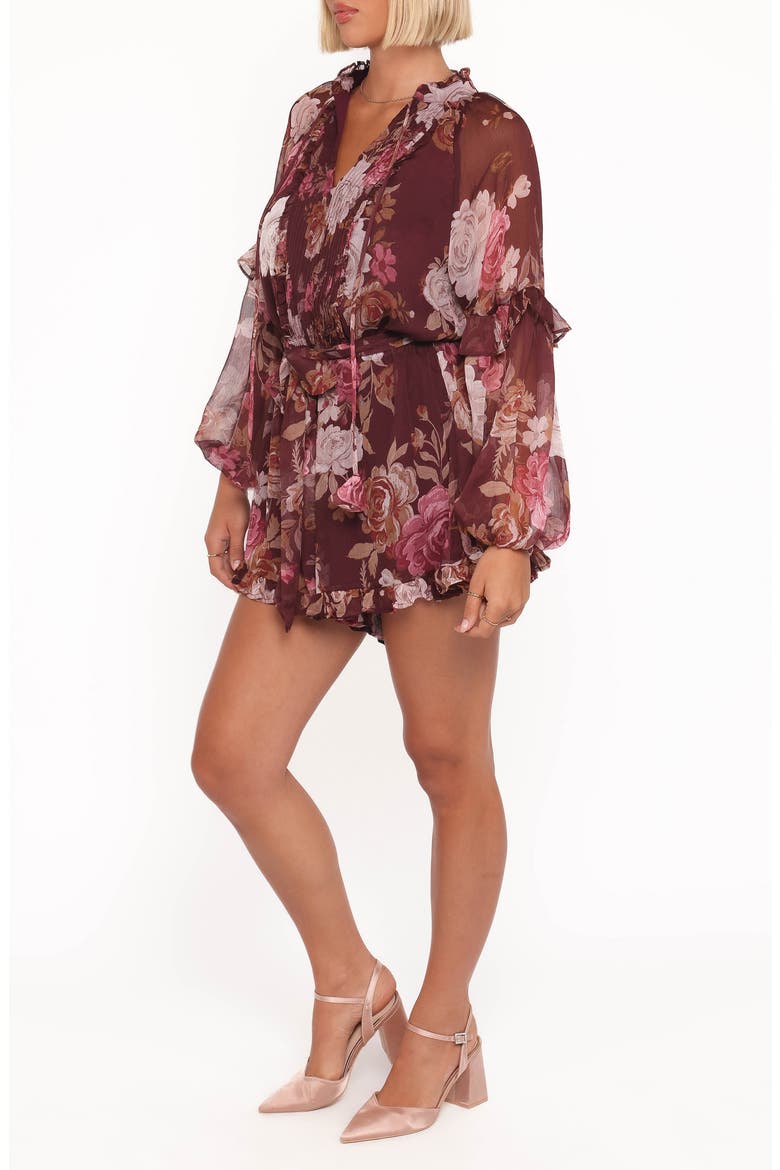 Delaney Floral Print Ruffle Chiffon Romper, Alternate, color, BRANDY BLOOM