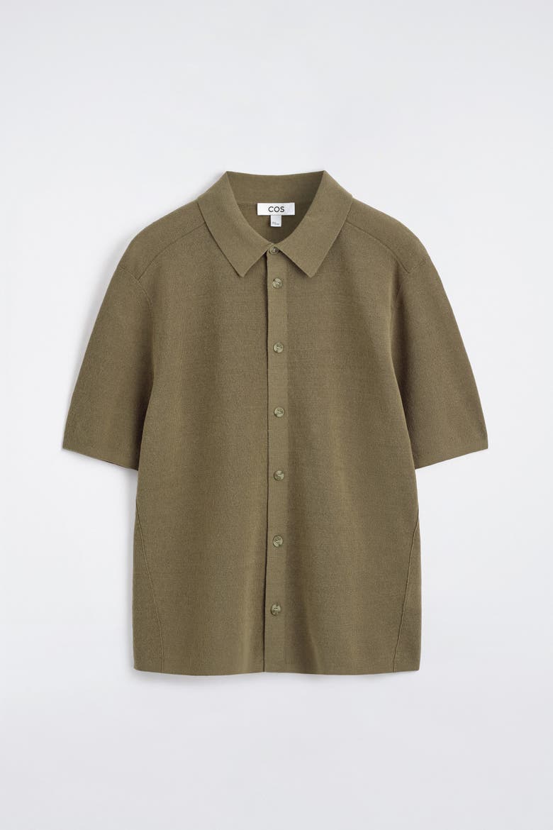 Knitted Linen Short-sleeved Shirt, Alternate, color, KHAKI