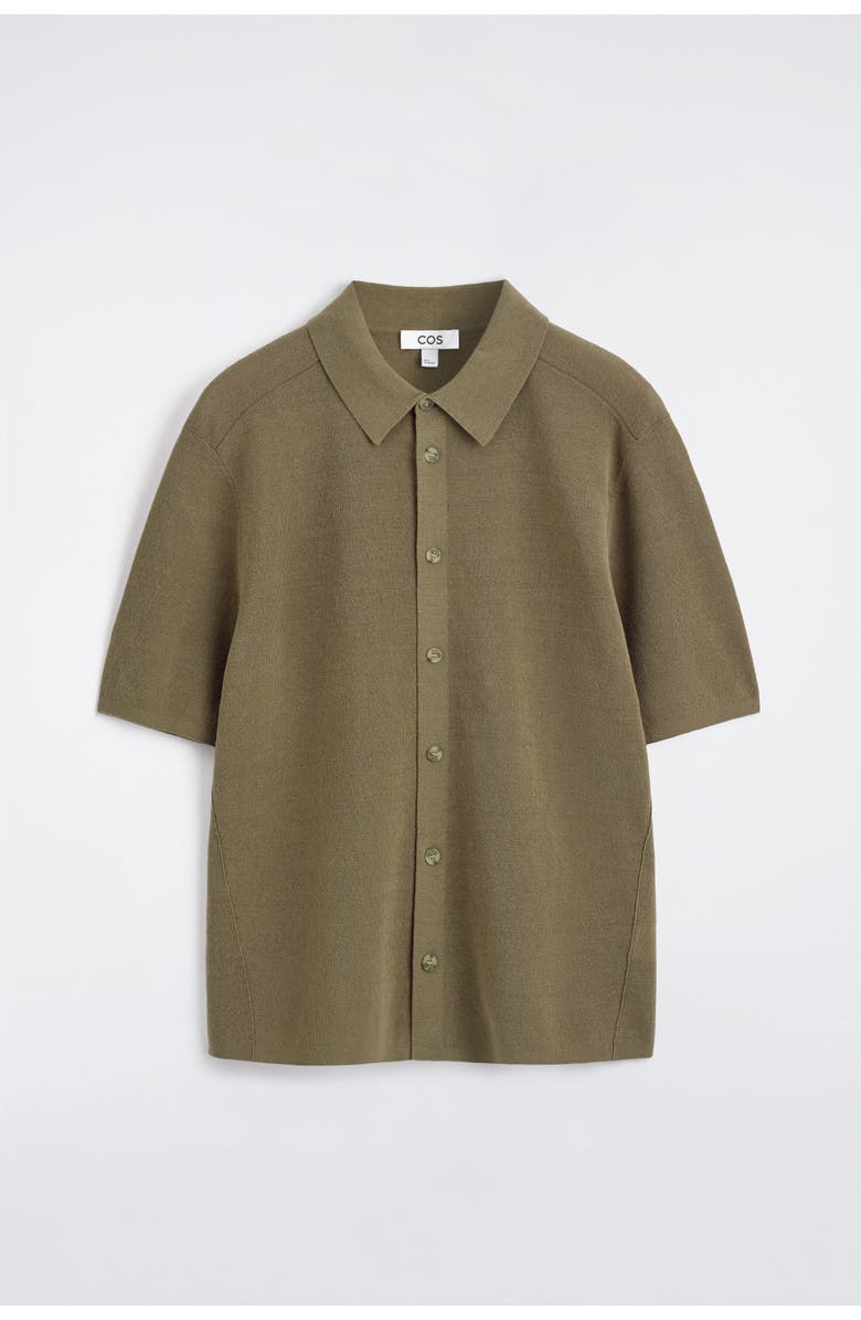 COS Knitted Linen Short-sleeved Shirt, Alternate, color, Khaki