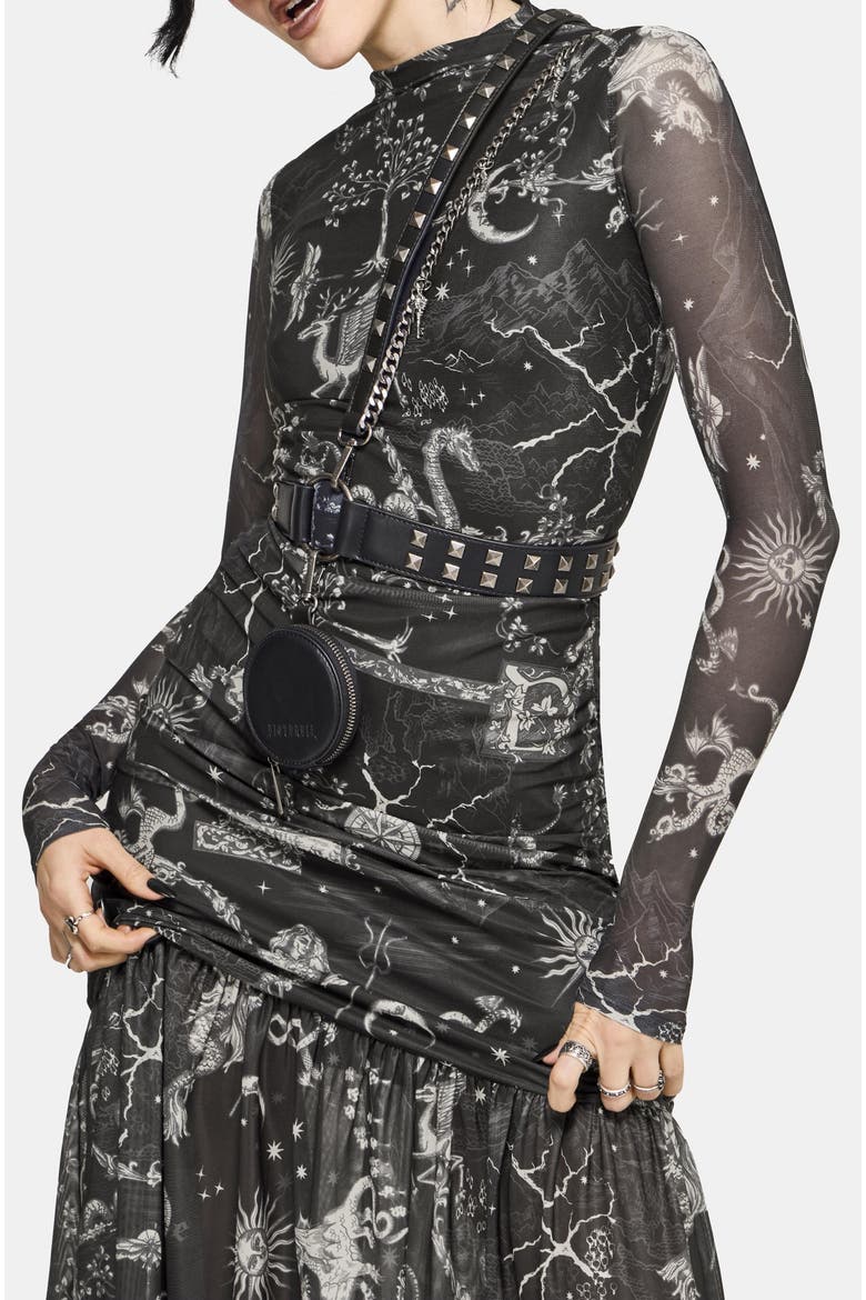 Isolde Medieval Map Mesh Midaxi Dress, Alternate, color, Black