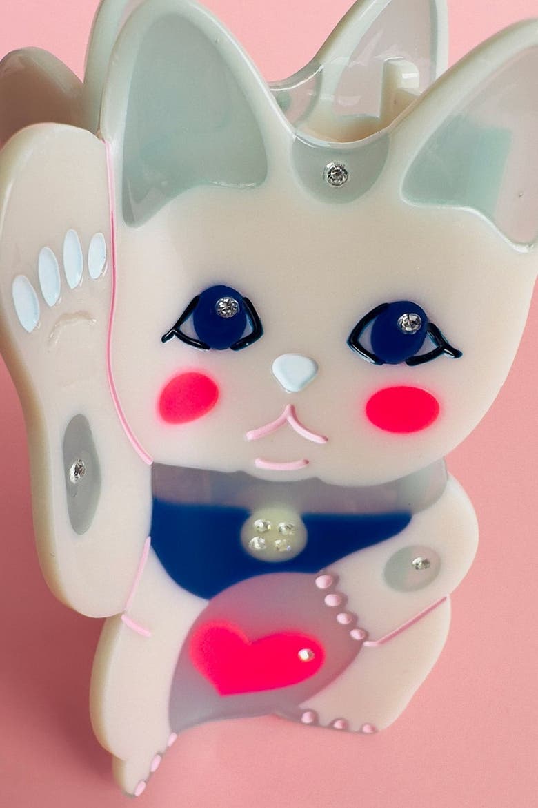 Maneki Lucky Cat Hair Claw, Alternate, color, White