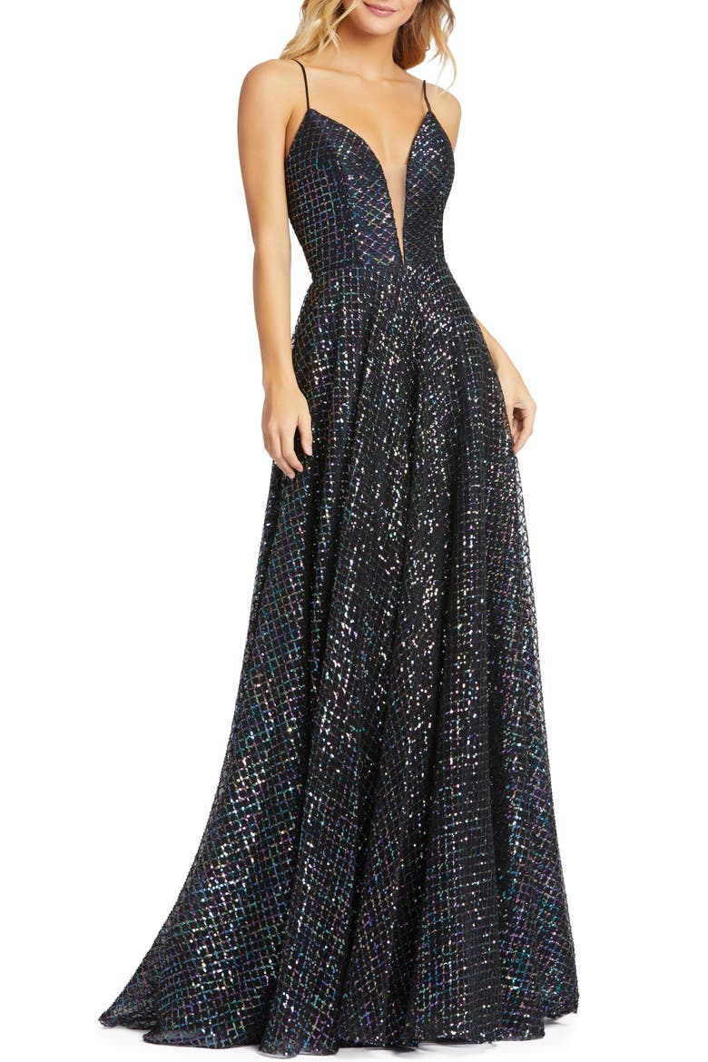 Multicolor Lattice Sequin Gown, Main, color, BLACK IRRIDSCENT