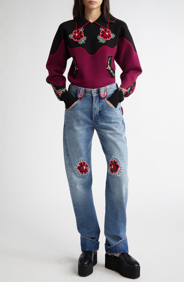 Molly Goddard Cora Floral Embroidered Jeans, Alternate, color, 