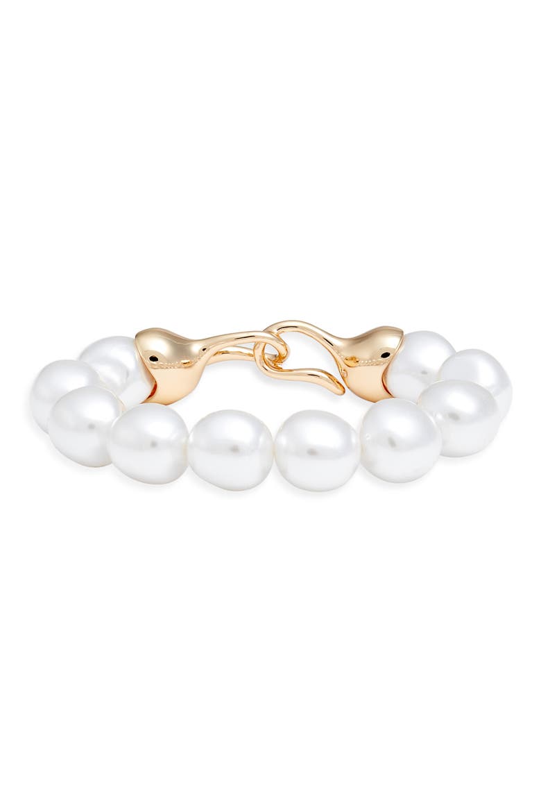 Faux Pearl Stretch Bracelet, Main, color, WHITE- GOLD